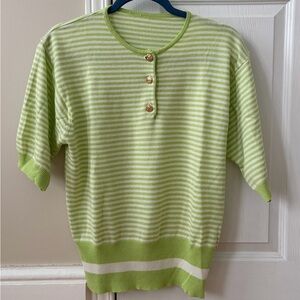 Light Green & White Striped Short Sleeve Sweater Cotton